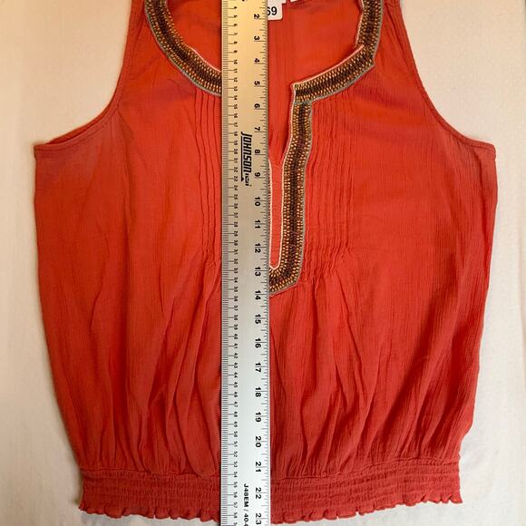 St. John's Bay Women Blouse size L Orange Sleeveless Round Neck Beaded - Picture 4 of 7